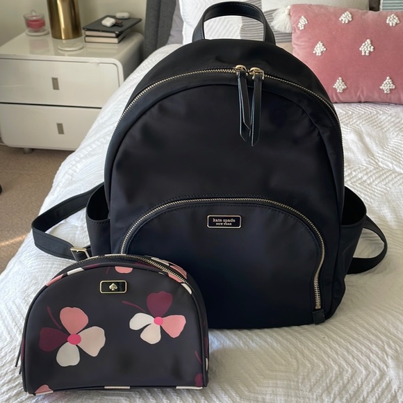 kate spade Handbags - Kate Spade New York Large Dawn Black backpack + Floral Makeup Bag bundle